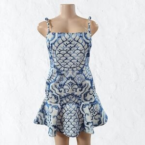 Alexis Blue and White Tiered Dress